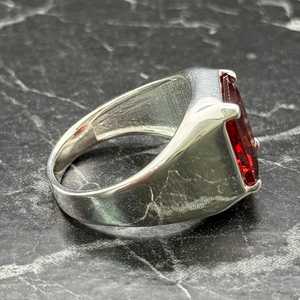 Elegant Ruby Red Signet <b>Ring</b> for <b>Men</b> Luxury Sterling <b>Silver</b> with Oval Cut Stone Minimalist Jewelry Gift for Husband - Product Image 5