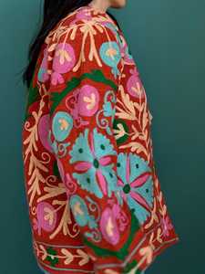 Chaqueta Larga de Algodón con Botones Estilo Banjara Vintage para Otoño/Invierno, Túnica Tribal Bohemia Multicolor con Bordado Suzani Pesado, Talla Única - Product Image 2