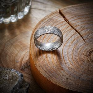 Silver Damascus Handmade Ring Unique Wedding Band Anniversary Gift <b>Hammered</b> DIY Grade Steel Customizable OEM High Quality Custom - Product Image 3