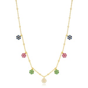 Colorful Flower Design Dainty Shaker Necklace Turkish Wholesale Handmade 925 Sterling Silver Jewelry - Product Image 1