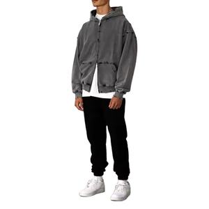 Vente en gros de sweat à capuche avec fermeture éclair complète OEM Service pour hommes, délavé à l'acide 100% coton, sweats à capuche surdimensionnés délavés de style vintage pour hommes - Product Image 3