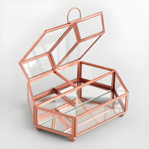 2025 boîte de rangement de bijoux en verre de luxe moderne avec cadre en laiton motif carré stockage de taille personnalisée - Product Image 5