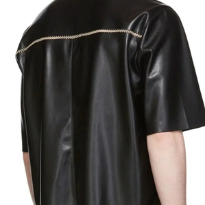 Men Leather <b>Half</b> <b>Button</b> Up T <b>Shirt</b> Quick Dry Moisture Wicking Gym Running Training Workout Activewear - Product Image 6