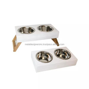 Mangeoire en bois pour chiens avec 2 bols en acier inoxydable pour chats et chiens, nourriture et eau. - Product Image 4