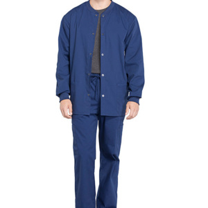 Blouse médicale en jersey Spandex/Polyester de haute qualité, design veste côtelée à manches longues avec fermeture éclair, uniforme chaud à boutons-pression sur le devant pour hommes, hôpital - Product Image 3