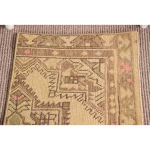 1.4x3.1 ft Rug, Vintage Turkish Rug, <b>Brown</b> Yellow Moroccan <b>Wool</b> Rug - Product Image 5