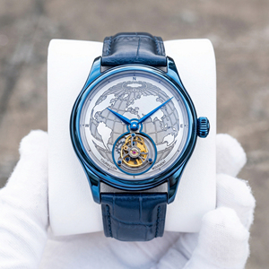 นาฬิกาข้อมือผู้ชายแบบกลไก Flying Tourbillon หน้าปัดลายโลกสีน้ำเงิน กระจกแซฟไฟร์ ตัวเรือนสแตนเลสสตีล รับผลิตตามสั่ง OEM - Product Image 2