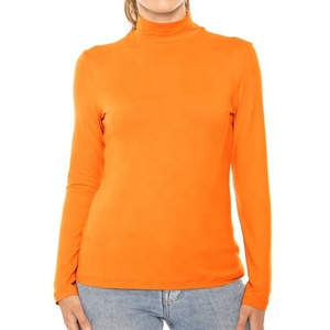 Camiseta de cuello alto de manga larga para mujer de alta calidad 100% algodón OEM Bangladesh Factory Camiseta de cuello alto para mujer - Product Image 4