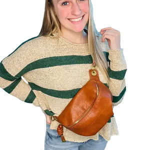 Riñonera de cuero genuino personalizable Unisex, riñonera impermeable con cierre de cremallera, bolsa de pecho conveniente para hombres y mujeres - Product Image 1