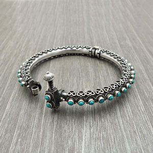 Regalo de cumpleaños Brazalete clásico y pulsera Piedra preciosa turquesa natural Plata oxidada de Ley 925 Joyería hecha a mano Proveedores a granel - Product Image 6