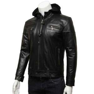Veste en cuir noir d'hiver pour homme, style classique, coupe slim, mode streetwear, veste bomber, veste de motard d'hiver pour homme - Product Image 3