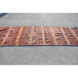 Alfombra de yute estilo Kilim turco negro Vintage 35X115 pies tejido plano patrón de retazos lana látex rectángulo diseño de pasillo - Product Image 3