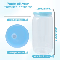 Vaso de Plástico Transparente de 16oz con Tapa y Pajita, Diseño Único Personalizable, Vaso para Envolver DIY, Venta al por Mayor