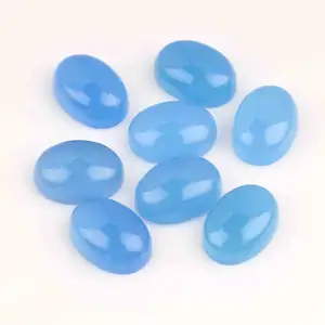 Cantik Tampak Alami 12X16Mm Kalsedon Biru Membuat Perhiasan Bentuk Oval Halus Batu Permata Longgar Datar Pemasok Cabochon