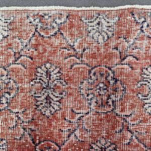 Turkish Vintage <b>Runner</b> Rug 0.6x10.7 ft, <b>Red</b> Blue Plants & trees Wool Rug - Product Image 5