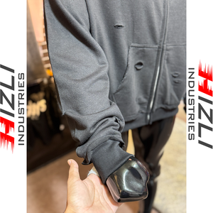 <b>Robot</b> Punch Double Hood Zipper Hoodie French Terry 500 GSM 100% Cotton Distressed Oversized Drop Shoulder Vintage Winter - Product Image 6