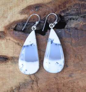 ต่างหูห้อยประดับโอปอลเดนไดรต์ทำมือ ชุบทองบนเงินแท้ ของขวัญแต่งงานสำหรับผู้หญิง เครื่องประดับแฟชั่น - Product Image 4