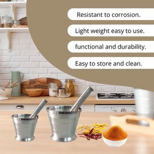 Orden a granel de aluminio de cocina Khal Batta Okhli Trituradora de mortero y Maja Molinillo de especias Juego de trituradora de pastillas Molinillo de especias de plata - Product Image 2