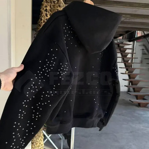 Sweat à capuche tendance pour homme, en polaire respirante, mélange polyester/coton, avec strass, style streetwear, décontracté, pour l'hiver - Product Image 3