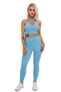 Conjunto de gimnasio sin costuras para mujer, Top corto elástico alto para Fitness y pantalones de Yoga, logotipo personalizado en la cintura, ropa de entrenamiento de longitud corta - Product Image 5