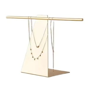 Iron Jewelry Display Stand Holder <b>Golden</b> T <b>Bar</b> Ring Earring Necklace Holder Eco-Friendly Multifunction Tabletop Rack - Product Image 1