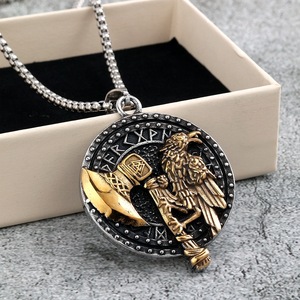 Colgante Vikingo de Cuervo de Doble Cara Vintage, Collar Unisex de Acero Inoxidable con Efecto de Cólicos, Colgantes de Piedra Chapados en Oro, Regalo - Product Image 2