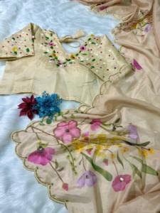 Diseñador indio exclusivo elegante Tebby seda marrón sari con blusa étnica elegante fiesta boda Festival Ropa Étnica para mujeres - Product Image 5