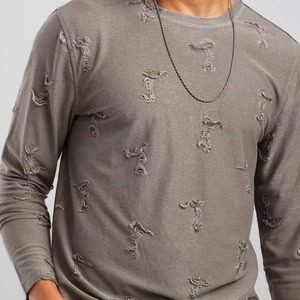 Loose Fit 100% Cotton Streetwear Camisa de manga larga de alta calidad Vintage Distressed Full Sleeve T-Shirt para hombres - Product Image 3