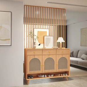 Meuble de rangement en bois massif naturel avec écran à lattes, meuble de salon, meuble d'entrée, meuble à chaussures moderne minimaliste nordique pour la maison - Product Image 1