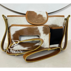 Nouveau sac de rangement pour poussette en cuir de vache véritable, sac à langer pour bébé en cuir de vache avec porte-bouteille, poche avant et compartiment zippé - Product Image 1