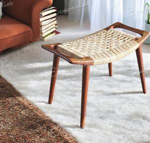 Taburete de madera multiusos de precio bajo otomano tejido de rafia rústica con consola con incrustaciones de hueso para parques - Product Image 6