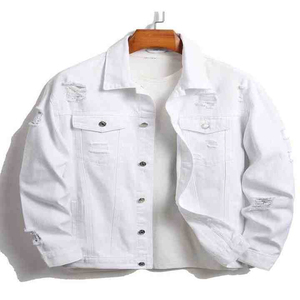 Vestes en jean pour hommes, vêtements de rue décontractés, vintage, déchirées, bleues, noires, grises, coupe ajustée, surdimensionnées, légères, tendance, vêtements de mode - Product Image 3