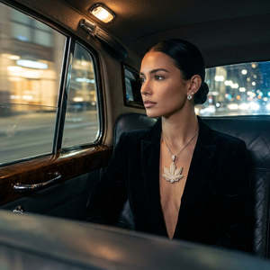 Collier de Luxe en Argent Poli Miroir avec Pendentif Feuille d'Érable Glacée et Moissanite Impériale Entièrement Sertie, Bijou Tendance et Culturel - Product Image 4