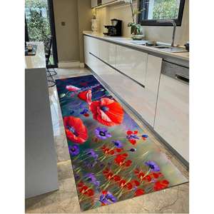 <b>Red</b> Poppy Printed Rug: Modern Floral Design for Living Room,Nonwoven Soft Rug - Product Image 5