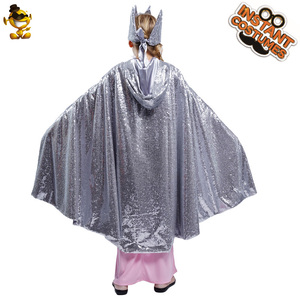 Jubah kostum pesta anak-anak, kostum Cosplay mode payet untuk pesta putri penyihir Halloween warna perak - Product Image 6