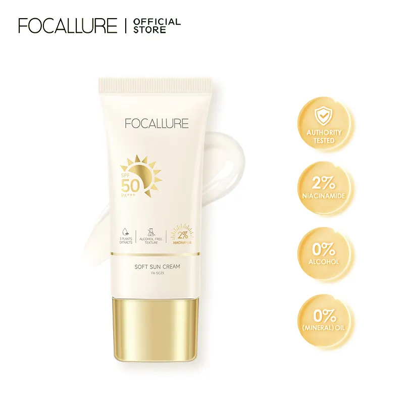 FOCALLURE SC23 yumuşak güneş kremi örnek 5g güneş yatağı krem SPF 50 parlak güneş yüz kremi