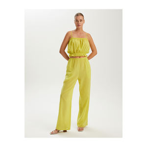 เสื้อครอปผ้าฝ้ายสายเดี่ยวพร้อมกางเกงขายาวเอวสูงยืดหยุ่นได้ ระบายอากาศได้ดี - Product Image 3