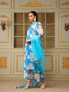 GUL FIZA Kurta con estampado de organza para mujer con pantalones de algodón, conjunto de traje recto moderno bordado y Dupatta para fiestas - Product Image 5