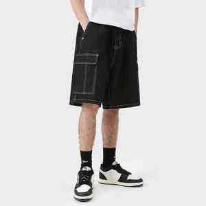 Short en jean ample décontracté pour homme, style streetwear, logo personnalisé, surpiqûres contrastées, denim uni, short baggy pour homme, hip hop, short pour homme - Product Image 6