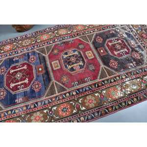 Alfombra clásica de lana roja y azul de 4,7x8,9 pies, hecha a mano, área grande, área turca, patrón abstracto, diseño de pasillo Rectangular, látex de 10mm - Product Image 5