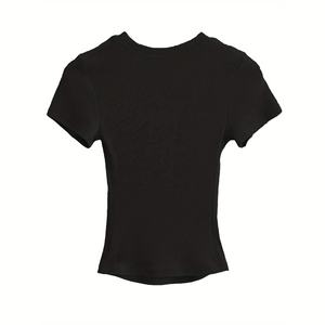 Camiseta sin mangas para mujer al por mayor con logo personalizado, top corto de seda/algodón de manga corta con cuello en V y estilo único - Product Image 1