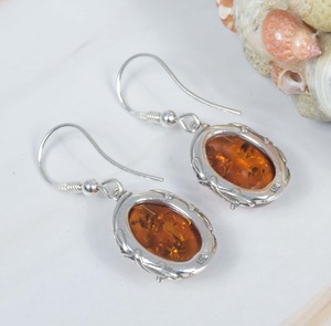 Pendiente de gancho de ámbar Báltico natural de sólida plata de ley 925 - Product Image 2