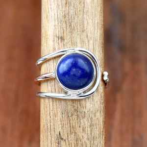 925 Sterling Silver Bezel Set Rhodium Plated Boho <b>Ring</b> Handmade India <b>Lapis</b> <b>Lazuli</b> Christian Party Wedding Trendy Unisex - Product Image 3