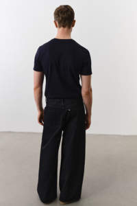 Logo de marque personnalisé imprimé bleu marine T-shirt ajusté en coton à col rond et à manches courtes pour hommes - Product Image 4