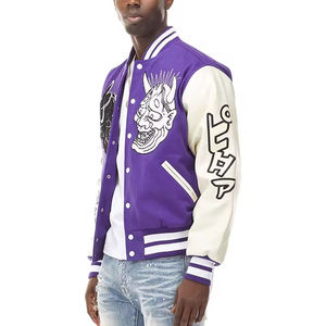 OEM personalizado Vintage chaqueta de bombardero de los hombres de soporte de cuello de cuero de vaca de manga Chenille parche bordado de béisbol Letterman Varsity - Product Image 4