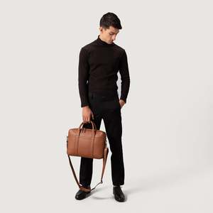 Maletín de Cuero Genuino Marrón Grande para Hombre, Modelo The Captain, Clásico, Casual, para Trabajo, con Cierre de Cremallera, Impermeable - Product Image 2