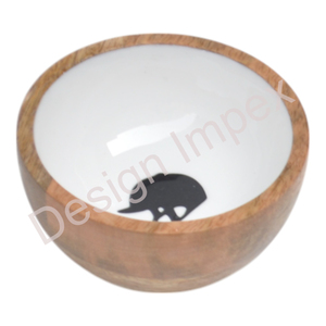 Bol mélangeur multifonctionnel en émail blanc pour ustensiles de cuisine, décoration de table, bols à fruits en bois de manguier, qualité alimentaire - Product Image 1