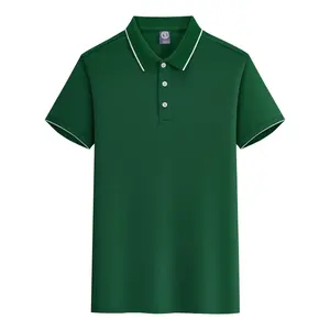 Chemise polo à manches courtes en polyester 100% confortable et respirante avec bordure blanche, tricotée, anti-froissement, motif uni, 220g - Product Image 3