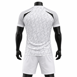 Ensemble de maillots de tennis pour hommes à manches courtes et col en V, imprimé géométrique blanc, personnalisable avec le nom de l'équipe, taille élastique, séchage rapide, 100% polyester - Product Image 5