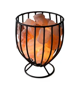 Cesta de barra de hierro redonda alta del Himalaya con trozos de sal en tamaños personalizados, lámpara de sal de cristal del Himalaya, lámpara de sal del Himalaya - Product Image 6